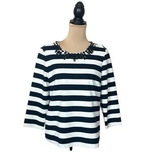 EUC Cremieux Striped Top with Embellishments (G-1)